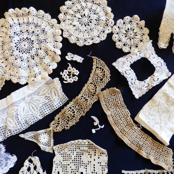 VTG antique Victorian hand made Trims Lace Edgings Patches 21 pieces ecru - Picture 11 of 11